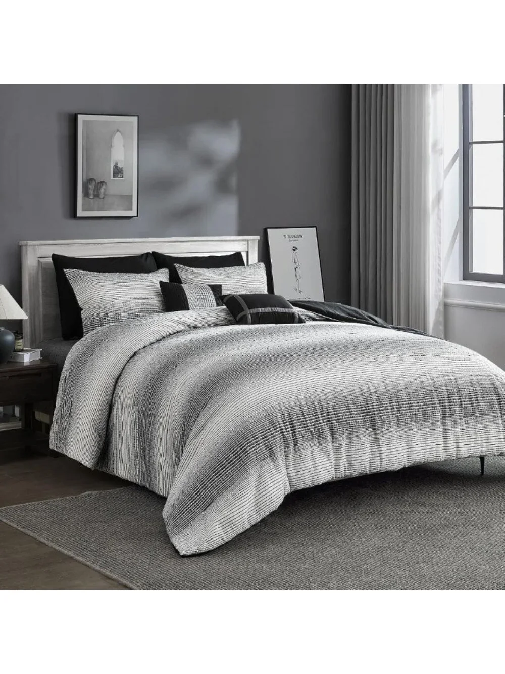 Cozy King Comforter Set - Soft Reversible Waffle Weave, 5-Piece White & Grey